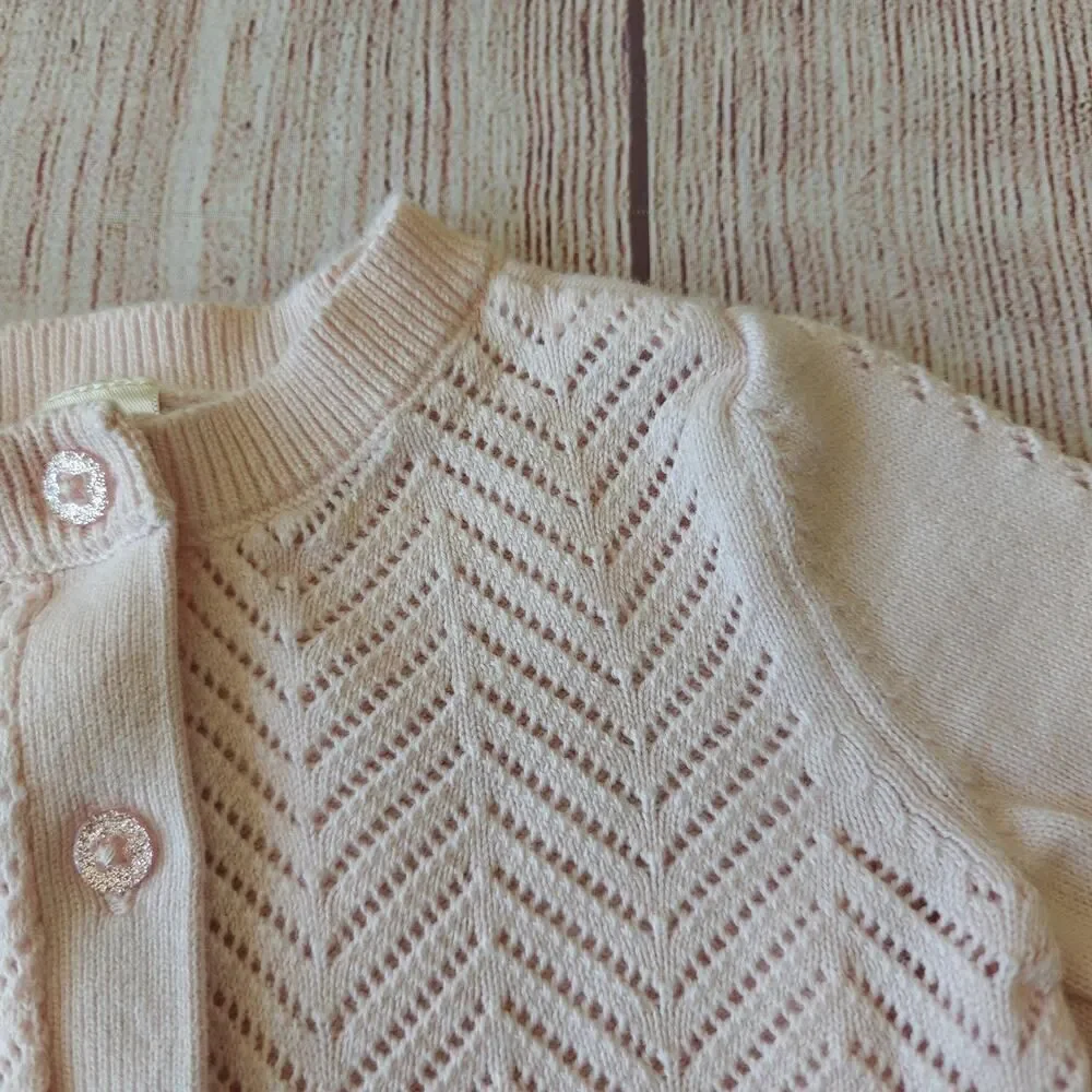 Baby B'gosh Pointelle Button-Front Sweater Knit Cardigan 3 mo - Picture 7 of 12